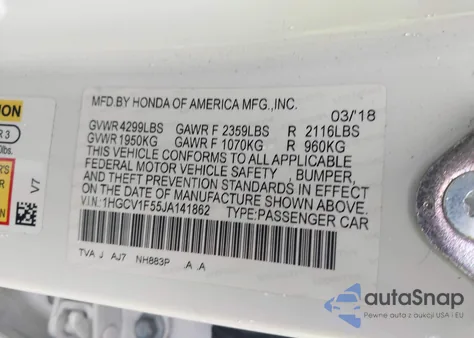 2018 Honda Accord Ex-L из США, поврежденный, VIN 1HGCV1F55JA141862